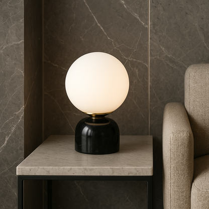 Minimalist Globe Accent Lamp with Natural Stone Base – Frosted Sphere Design for Nightstands, Side Tables & Console Styling – Soft Glow Illu