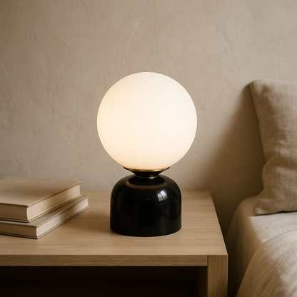 Minimalist Globe Accent Lamp with Natural Stone Base – Frosted Sphere Design for Nightstands, Side Tables & Console Styling – Soft Glow Illu