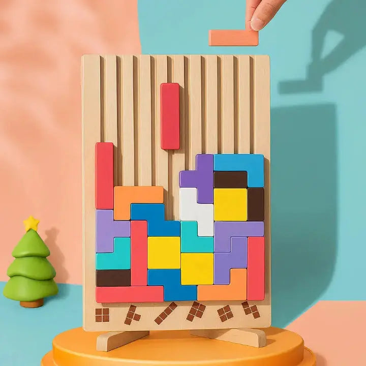 Angled Wooden Block Puzzle Desktop Game for Mental Breaks and Stress Relief Tabletop Brain Teaser Adult Focus Tool
