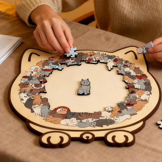 Wooden Cat Silhouette Jigsaw Puzzle 135 Pieces for Adults & Kids | Tabletop Decoration & Screen-Free Activity
