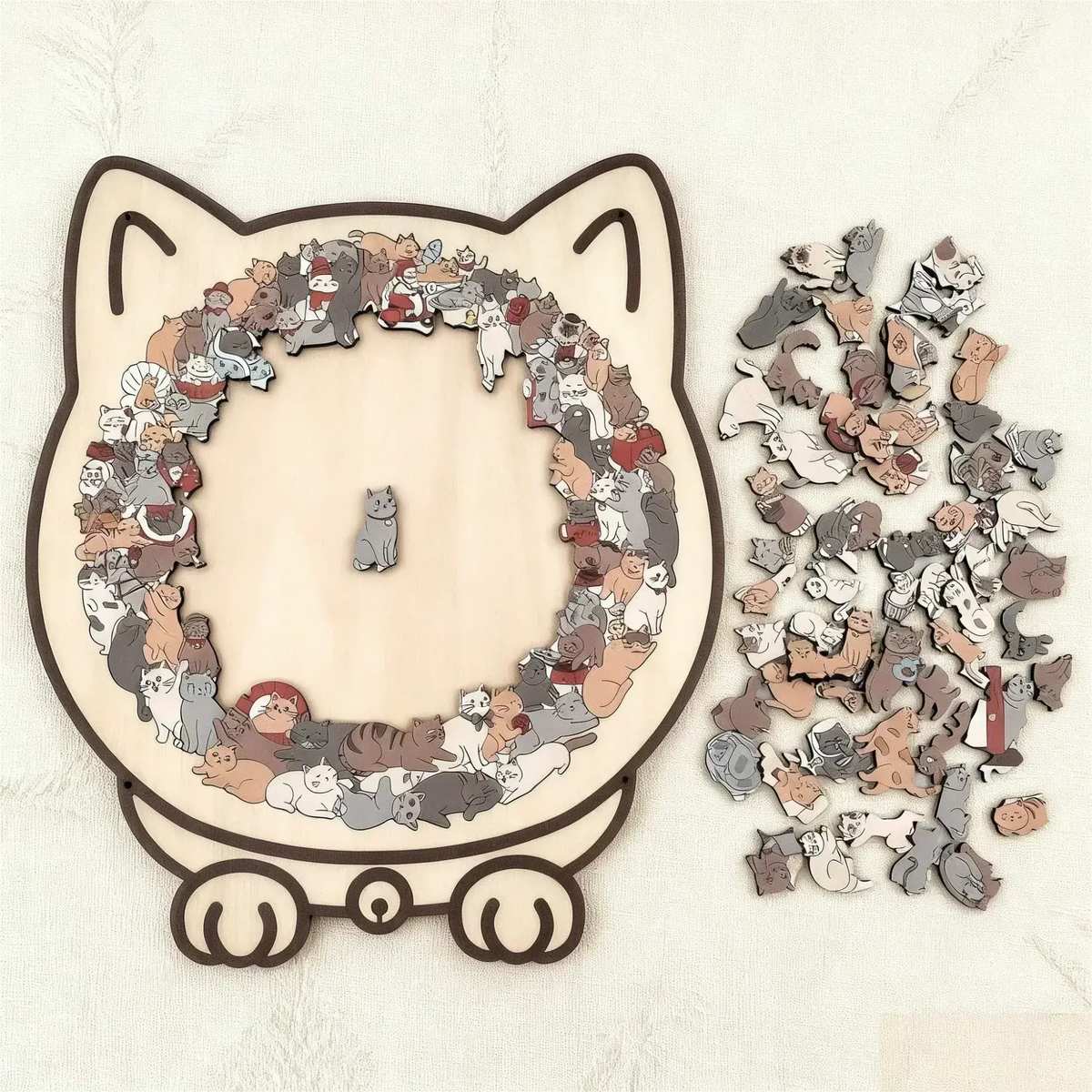 Wooden Cat Silhouette Jigsaw Puzzle 135 Pieces for Adults & Kids | Tabletop Decoration & Screen-Free Activity