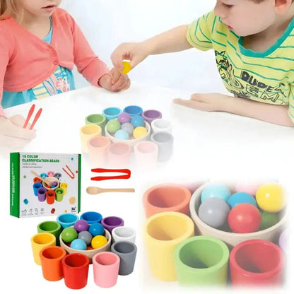 Wooden Color Matching Toy Set with Balls and Cups for Toddlers – Educational Sorting Activity for Kids 3+