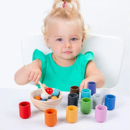 Wooden Color Matching Toy Set with Balls and Cups for Toddlers – Educational Sorting Activity for Kids 3+