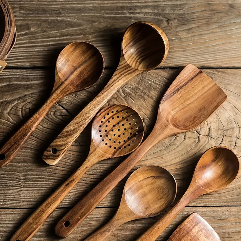 5-Piece Bamboo Cooking Utensil Set 12 Inch Spoons Spatula Ladle Non-Stick Safe Tools for Everyday Meal Prep Stirring Serving Noodles Pasta S