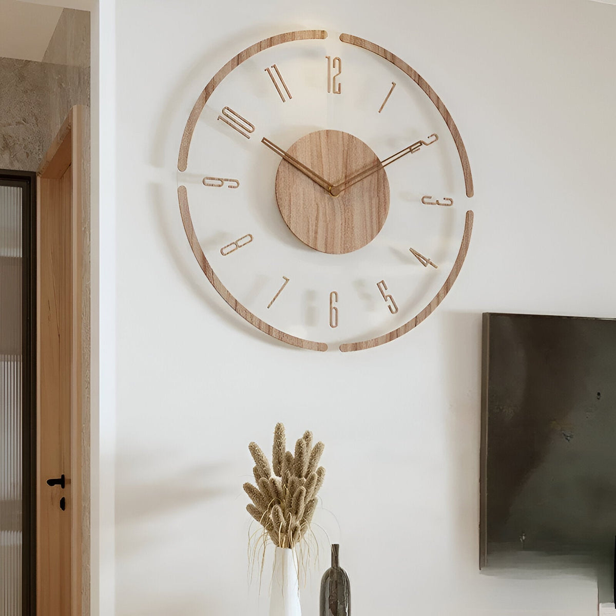 Silent Wall Clock with Wood and Acrylic Face – Modern Minimalist Timepiece for Living Room, Bedroom, Office