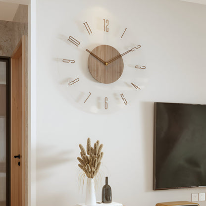 Silent Wall Clock Modern Acrylic Wood Design Non-Ticking Quartz Decorative Timepiece for Living Room Bedroom Home Office