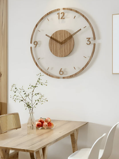Silent Wall Clock Modern Acrylic Wood Design Non-Ticking Quartz Decorative Timepiece for Living Room Bedroom Home Office