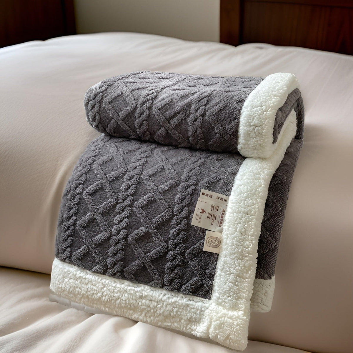 Reversible Sherpa Throw Blanket 59×79 Inches Soft Polyester for Couch Bed Chair Gray White Lightweight Winter Warmth Layer Bedroom Living Ro
