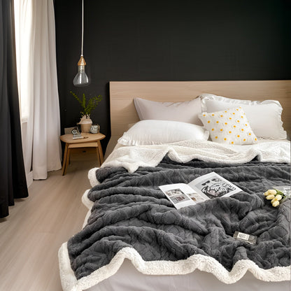 Reversible Sherpa Throw Blanket 59×79 Inches Soft Polyester for Couch Bed Chair Gray White Lightweight Winter Warmth Layer Bedroom Living Ro