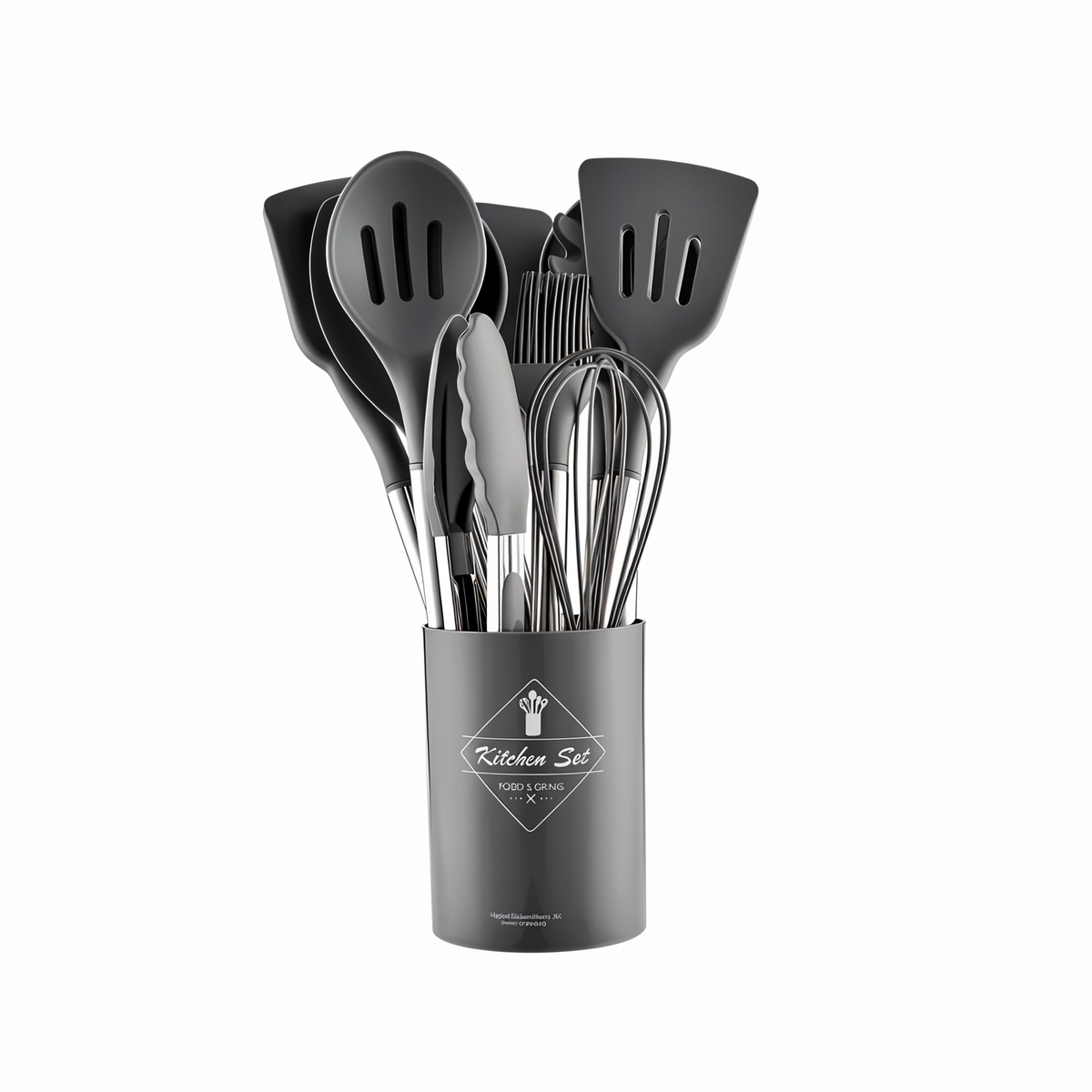 Cooking Utensil Set 12-Piece Silicone Steel Handles Heat Resistant Non-Stick Safe Tools with Holder Spatula Whisk Tongs Ladle for Home Kitch