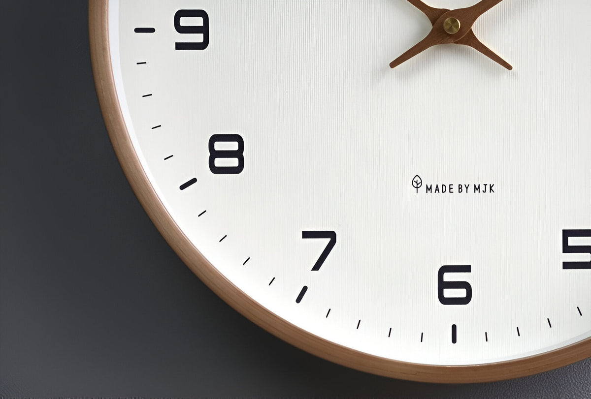 Wood Frame Wall Clock Silent Quartz 12 Inch Round White Dial Clean Numbers for Kitchen Living Room Bedroom Home Office Scandinavian Decor