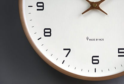 Wood Frame Wall Clock Silent Quartz 12 Inch Round White Dial Clean Numbers for Kitchen Living Room Bedroom Home Office Scandinavian Decor
