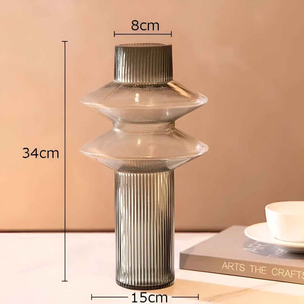 Honey Amber Glass Vase Modern Geometric Decorative Statement Piece for Table Centerpiece Shelf Display Living Room Dining Room Bedroom