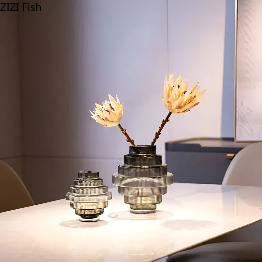 Honey Amber Glass Vase Modern Geometric Decorative Statement Piece for Table Centerpiece Shelf Display Living Room Dining Room Bedroom