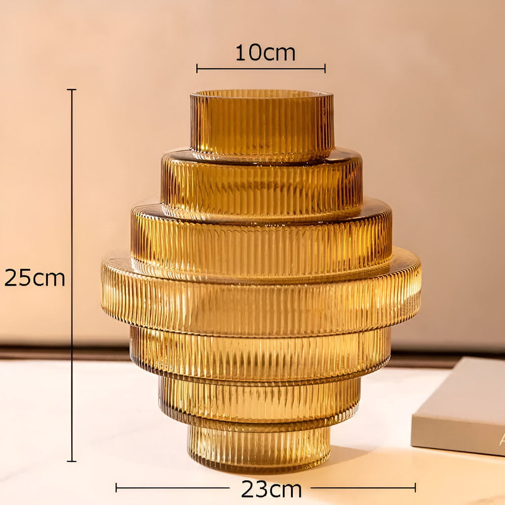 Honey Amber Glass Vase Modern Geometric Decorative Statement Piece for Table Centerpiece Shelf Display Living Room Dining Room Bedroom