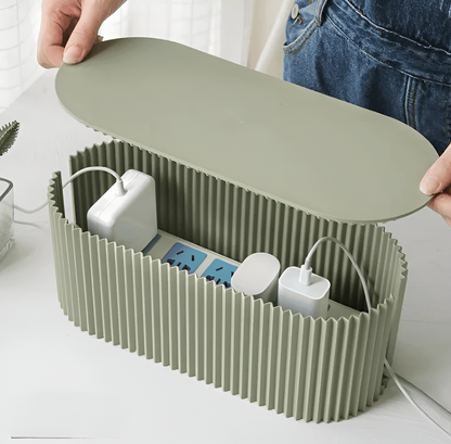 Cable Management Box for Desk Organization | Cord Storage Organizer for Home Office & Living Room | Smartphone Charging Station with Flat