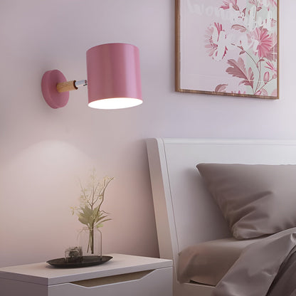 Adjustable Bedside Sconce Light Metal Wood 5 in Pink Reading Lamp Bedroom Nursery Guest Room Wall Mount Fixture for Nightstand Indoor Modern