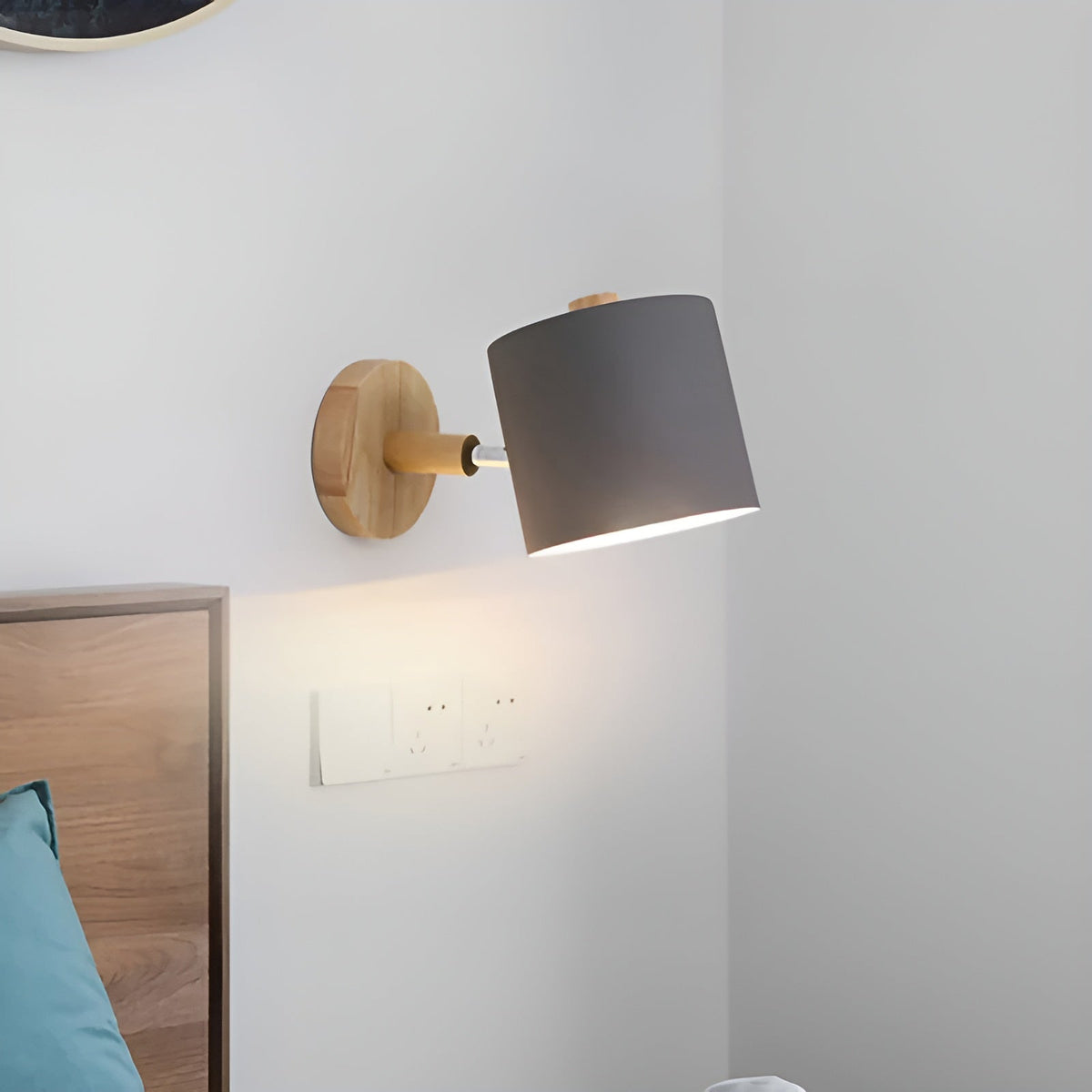 Adjustable Bedside Sconce Light Metal Wood 5 in Pink Reading Lamp Bedroom Nursery Guest Room Wall Mount Fixture for Nightstand Indoor Modern