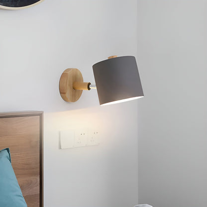 Adjustable Bedside Sconce Light Metal Wood 5 in Pink Reading Lamp Bedroom Nursery Guest Room Wall Mount Fixture for Nightstand Indoor Modern
