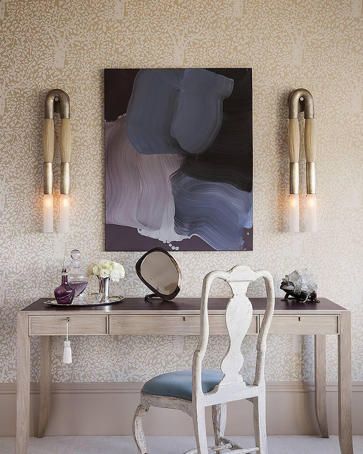 Metal Sconce Light 26 in with Flowing Fiber Design for Bedroom Living Room Hallway Ambient Lighting Decorative Accent Fixture Modern Home De