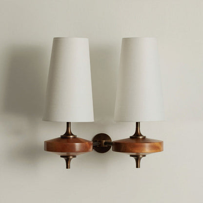 Dual Fabric Sconce Light Fixture Wooden Frame Indoor Lighting Bedroom Hallway Accent Warm Glow 14 in Wide E12 E14 Socket Hardwired Modern Ho