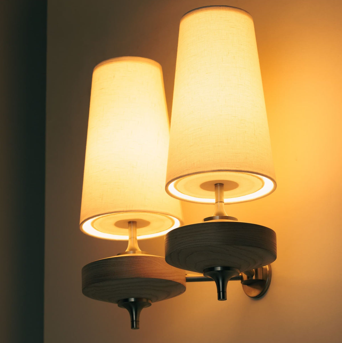 Dual Fabric Sconce Light Fixture Wooden Frame Indoor Lighting Bedroom Hallway Accent Warm Glow 14 in Wide E12 E14 Socket Hardwired Modern Ho