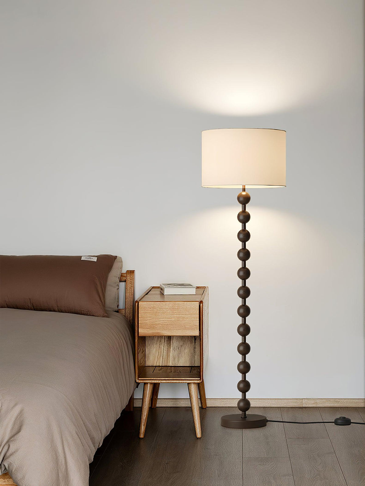 Tall Standing Lamp with White Shade 63 Inches Natural Wood Base Dimmable Accent Light for Bedroom Living Room Corner Reading Nook Modern Dec