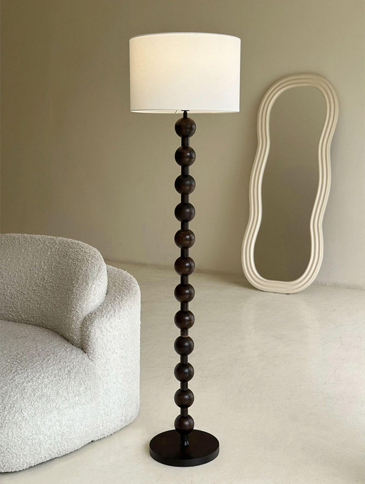 Tall Standing Lamp with White Shade 63 Inches Natural Wood Base Dimmable Accent Light for Bedroom Living Room Corner Reading Nook Modern Dec