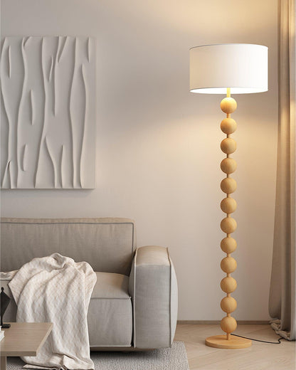 Tall Standing Lamp with White Shade 63 Inches Natural Wood Base Dimmable Accent Light for Bedroom Living Room Corner Reading Nook Modern Dec