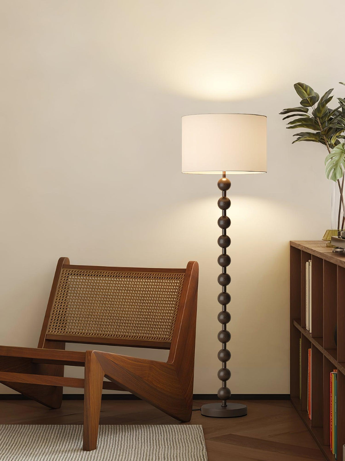 Tall Standing Lamp with White Shade 63 Inches Natural Wood Base Dimmable Accent Light for Bedroom Living Room Corner Reading Nook Modern Dec