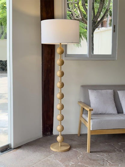 Tall Standing Lamp with White Shade 63 Inches Natural Wood Base Dimmable Accent Light for Bedroom Living Room Corner Reading Nook Modern Dec