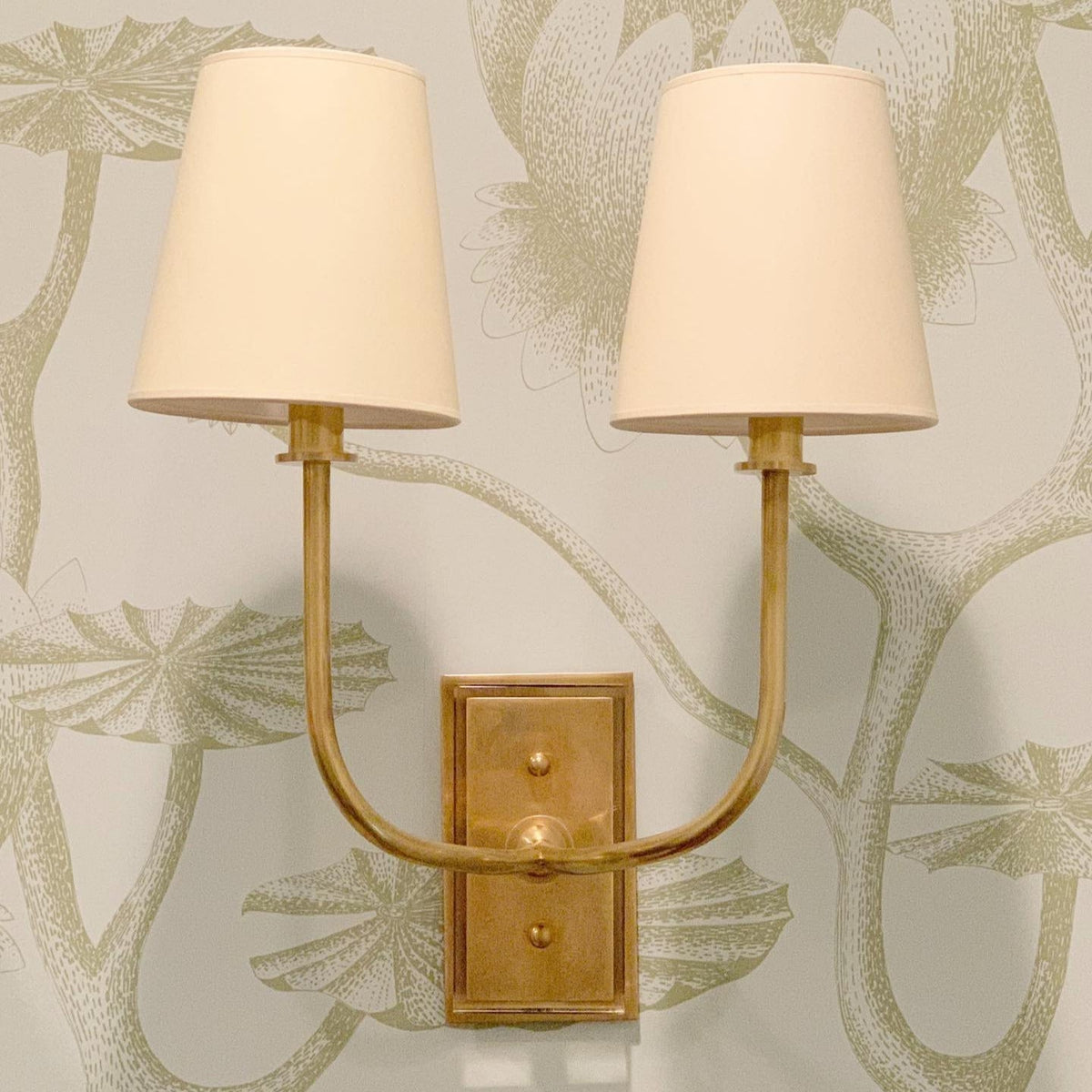 Fabric Shade Sconce Light with Brass Arm for Bedroom Reading & Hallway Accent | E12 Socket, Warm Ambient Glow, Space-Saving Install