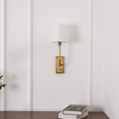 Fabric Shade Sconce Light with Brass Arm for Bedroom Reading & Hallway Accent | E12 Socket, Warm Ambient Glow, Space-Saving Install