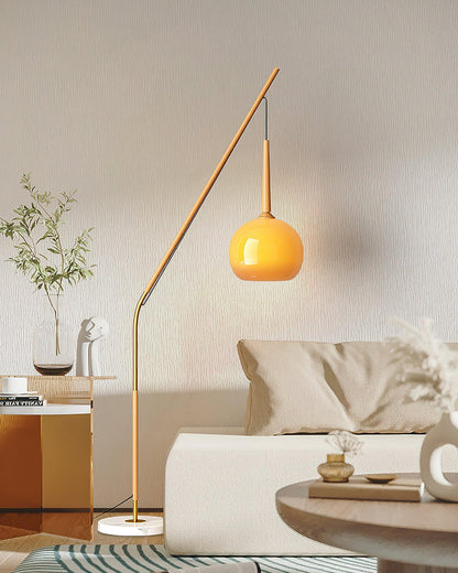 Arc Floor Lamp with Orange Glass Shade and Marble Base 66 in Tall for Living Room Bedroom Reading Corner Ambient Lighting Decor Side Lamp