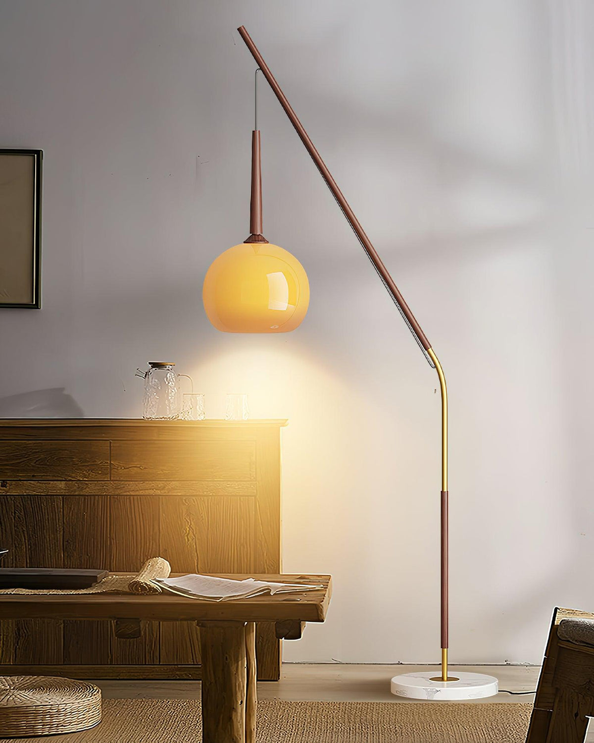 Arc Floor Lamp with Orange Glass Shade and Marble Base 66 in Tall for Living Room Bedroom Reading Corner Ambient Lighting Decor Side Lamp