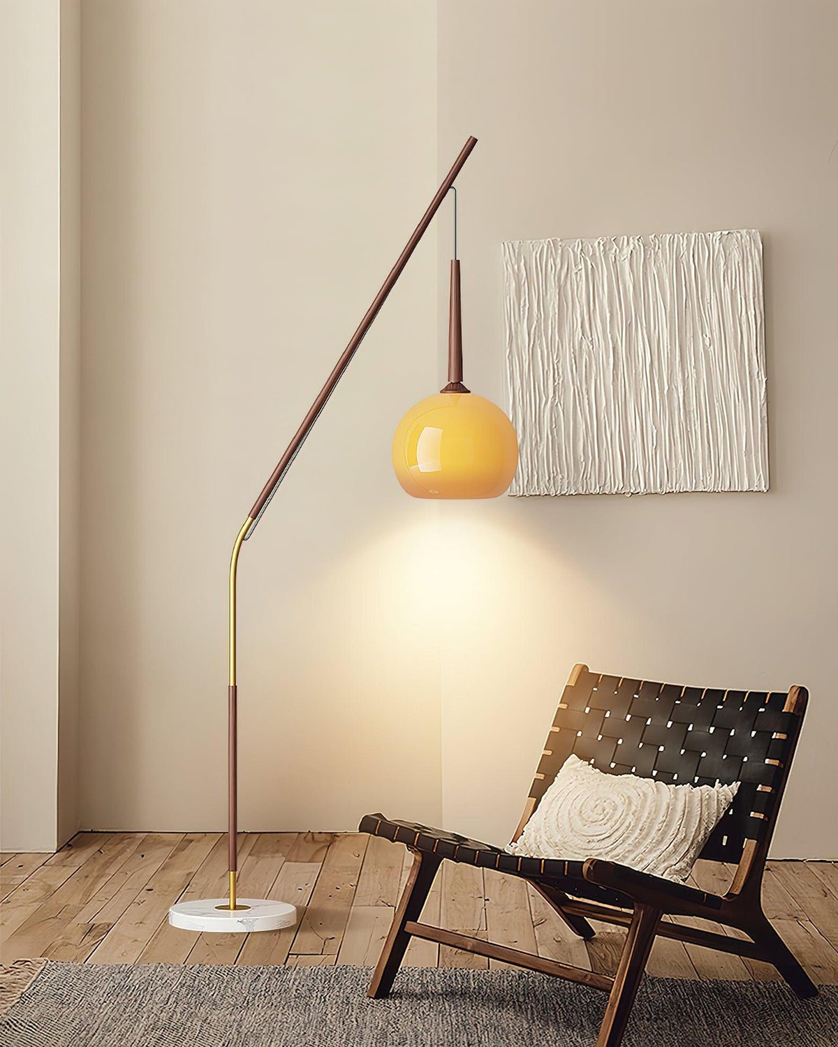 Arc Floor Lamp with Orange Glass Shade and Marble Base 66 in Tall for Living Room Bedroom Reading Corner Ambient Lighting Decor Side Lamp