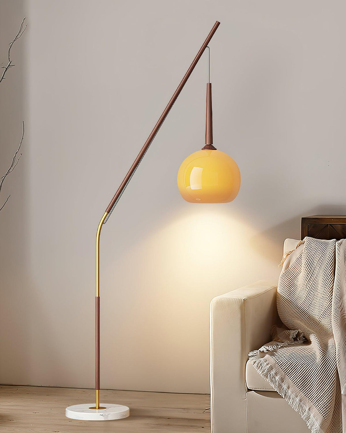 Arc Floor Lamp with Orange Glass Shade and Marble Base 66 in Tall for Living Room Bedroom Reading Corner Ambient Lighting Decor Side Lamp