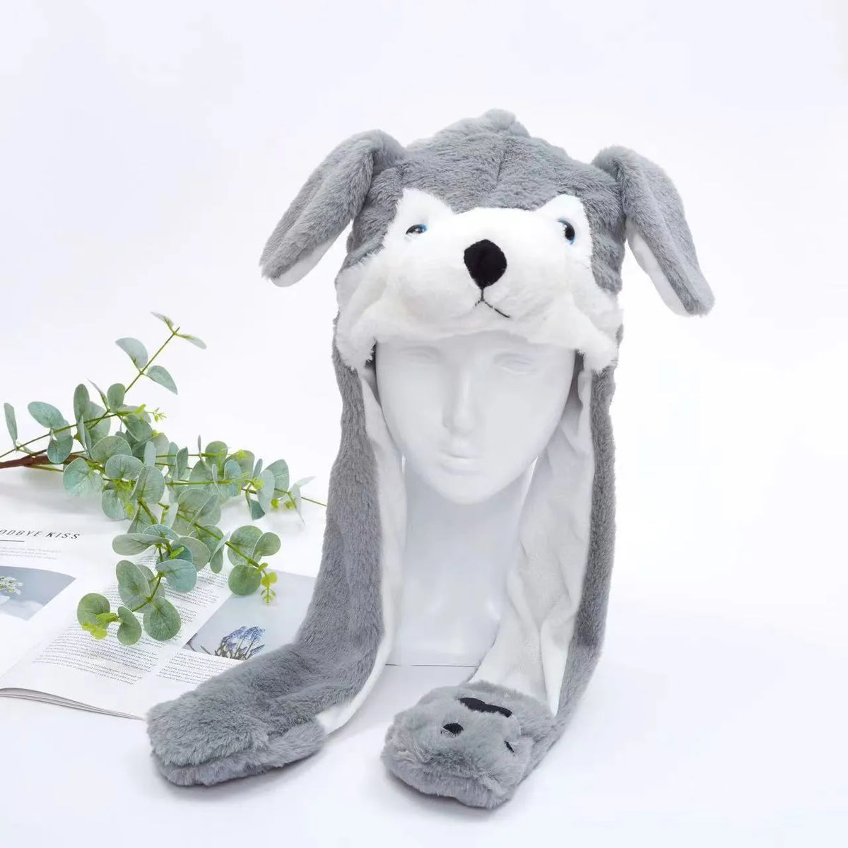 Plush Hat with Pop-Up Ears for Kids & Adults – Interactive Cosplay Beanie with Squeeze Paws | Fun Winter Accessory for Parties, Christmas
