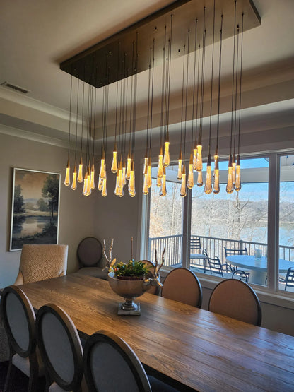Cascading Raindrop Linear LED Chandelier – Textured Glass Orbs, Adjustable Height, Vaulted Ceiling Ready – 37 to 120 Inch Options for