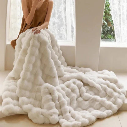 Plush Faux Fur Throw Blanket 63x79 Inches Soft Oversized Lap Coverlet for Sofa Bed Couch Lounge Chair Reading Nook Winter Warmth Home Accent