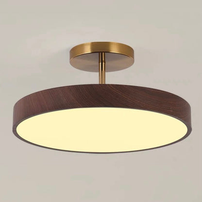 Semi-Flush Mount LED Fixture with Wood Grain Accent for Bedroom, Living Room & Dining Room Ambient Lighting