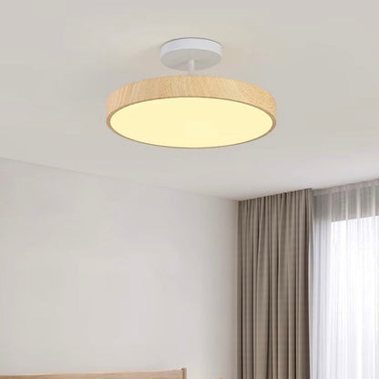 Flush Mount Ceiling Light with Wood Grain Finish & Gold Frame – Modern Scandinavian Design for Living Room, Bedroom & Dining Room