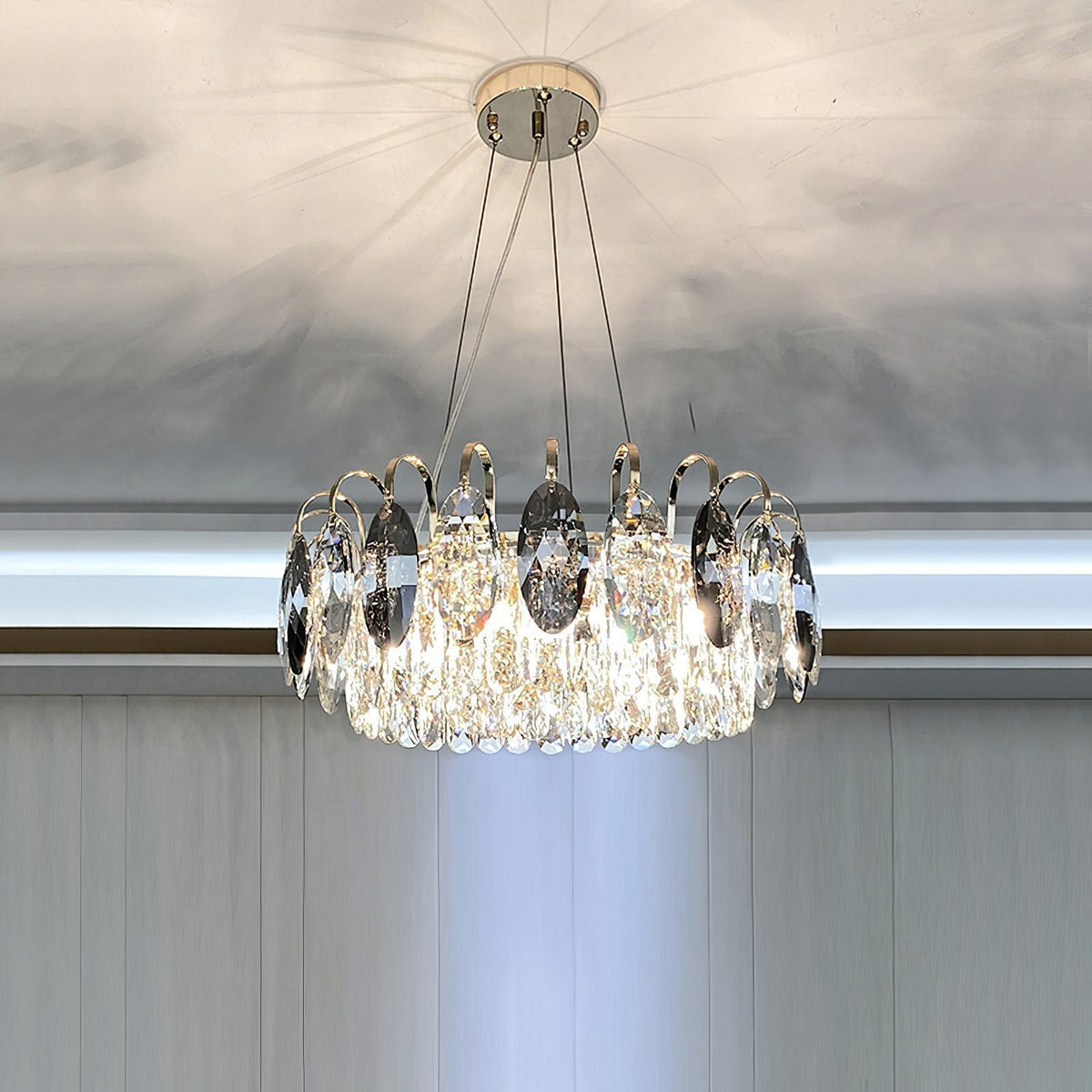 Dimmable Crystal Chandelier for Dining Room & Living Room – Adjustable Chain, Faceted Prisms, Multiple Sizes – Round & Rectangle