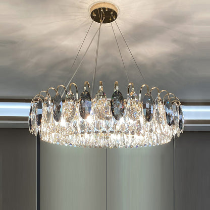 Dimmable Crystal Chandelier for Dining Room & Living Room – Adjustable Chain, Faceted Prisms, Multiple Sizes – Round & Rectangle