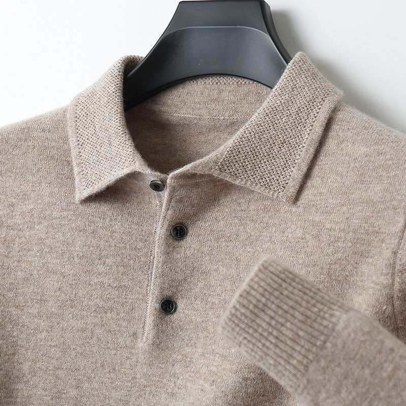 Comfortable Mens Cashmere Polo Shirt Long Sleeve