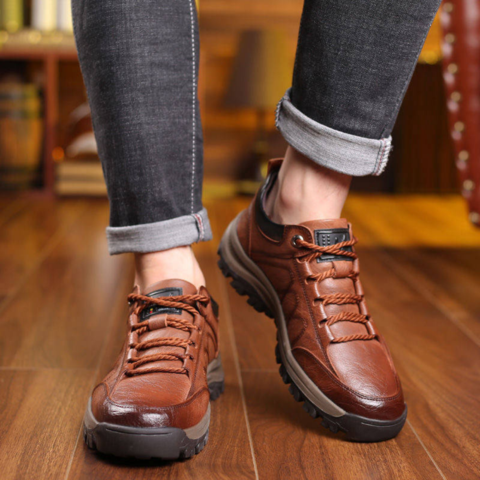 Comfortable Men's Leather Slip On Shoes Orthotic Support