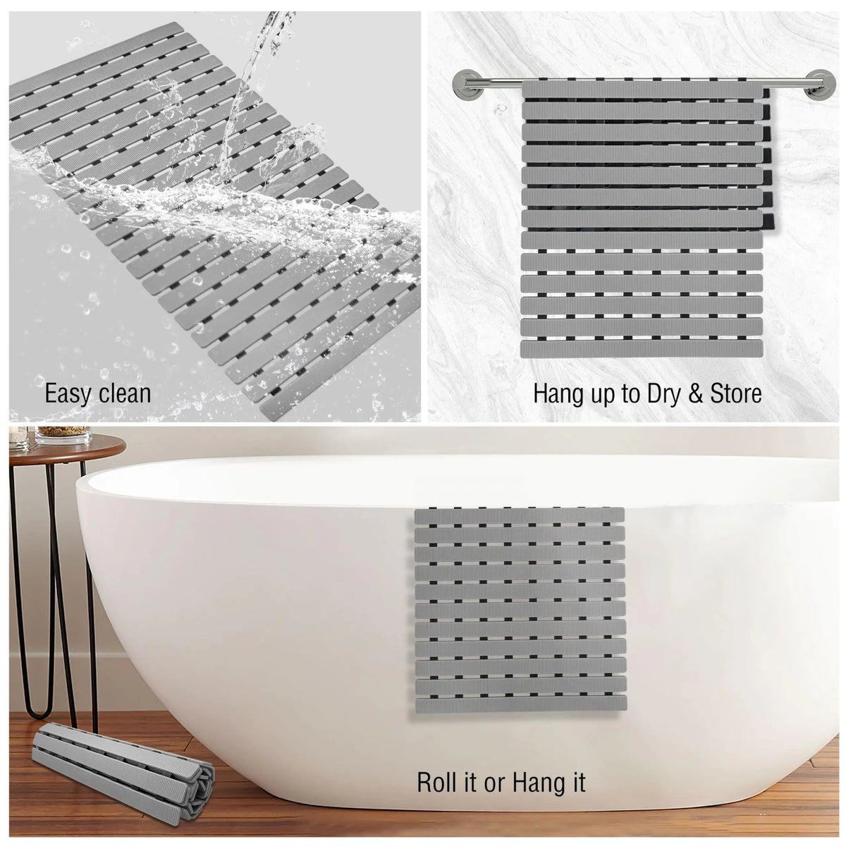 Textured Silicone Shower Mat with Suction Grip | Anti-Slip Bathroom Floor Cover for Tubs and Stalls | Drainage Design for Safety