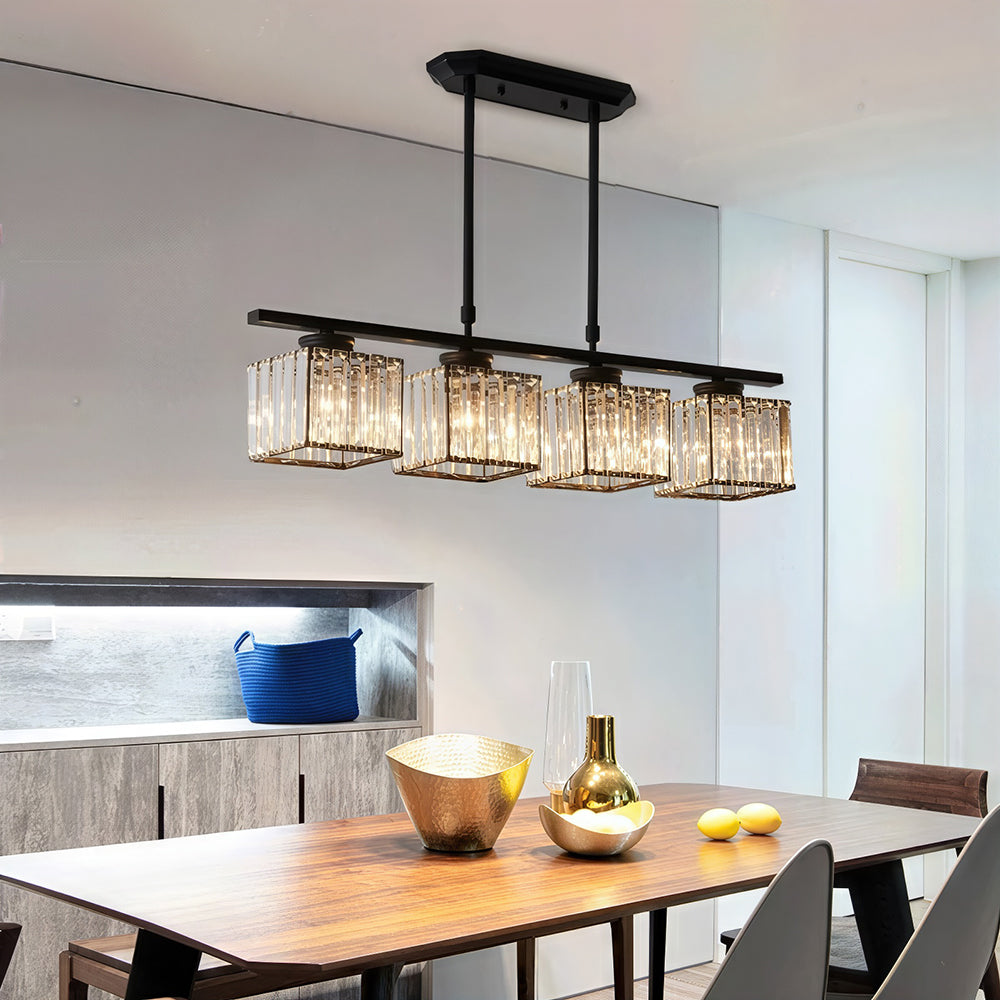 Multi-Light Overhead Fixture with Clear Glass Globes for Dining Tables & Islands – Adjustable Drop, Black Metal Frame, E27 Socket – Contempo