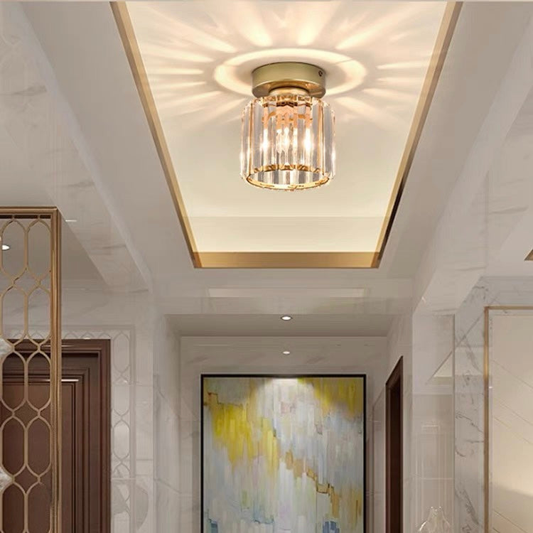 Decorative Flush Mount Light Fixture with Glass Cube and Metal Accents E27 Socket for Entryway Bedroom Small Room Ambient Overhead Lighting