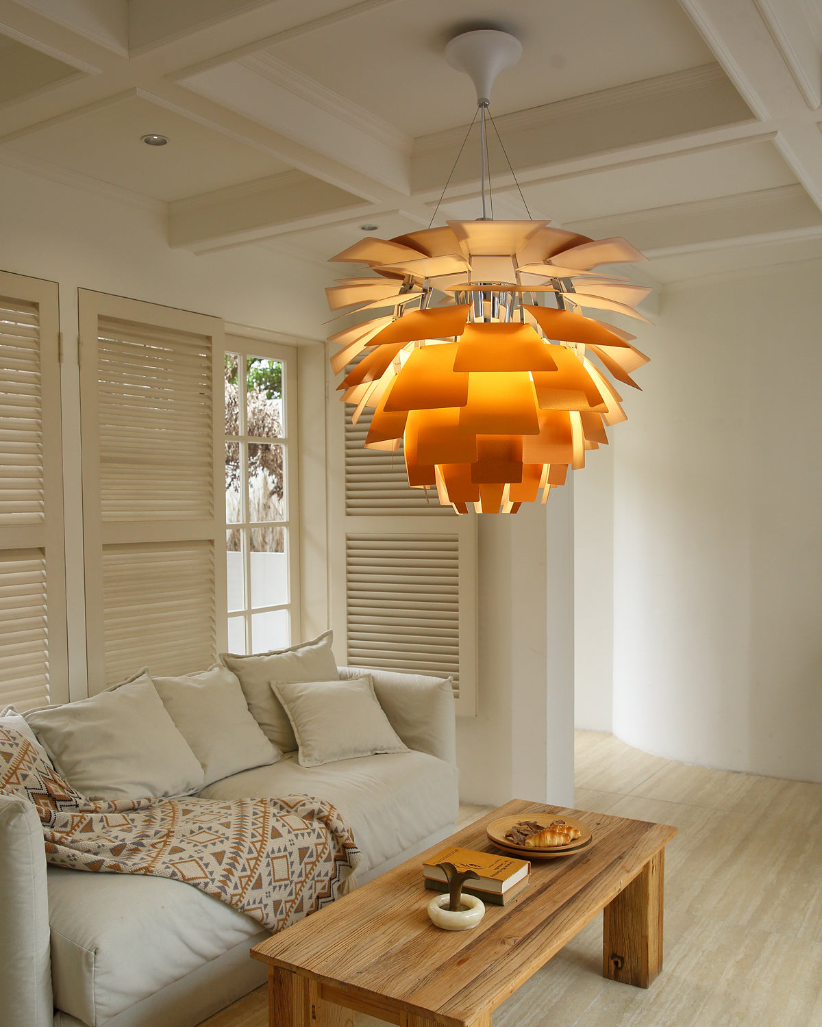 Sculptural Metal Shade Hanging Fixture 20 in Adjustable Height Overhead Lighting for Dining Room Kitchen Island Entryway Warm Glow Installat